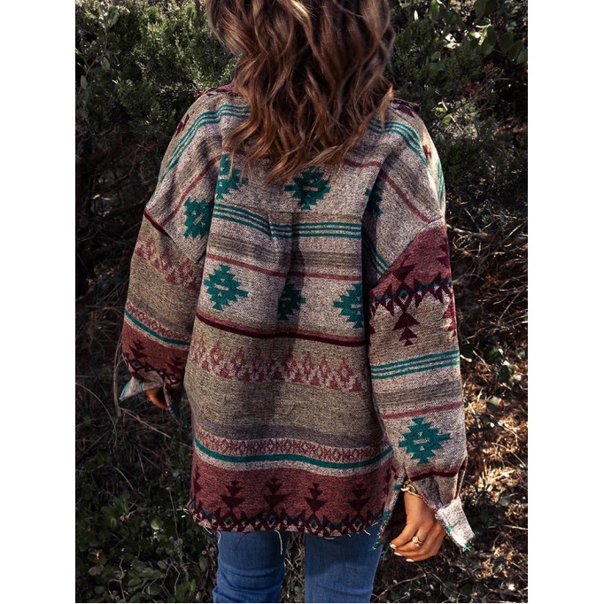 Casual contrasting retro print pocket jacket