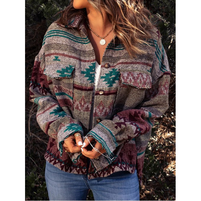 Casual contrasting retro print pocket jacket