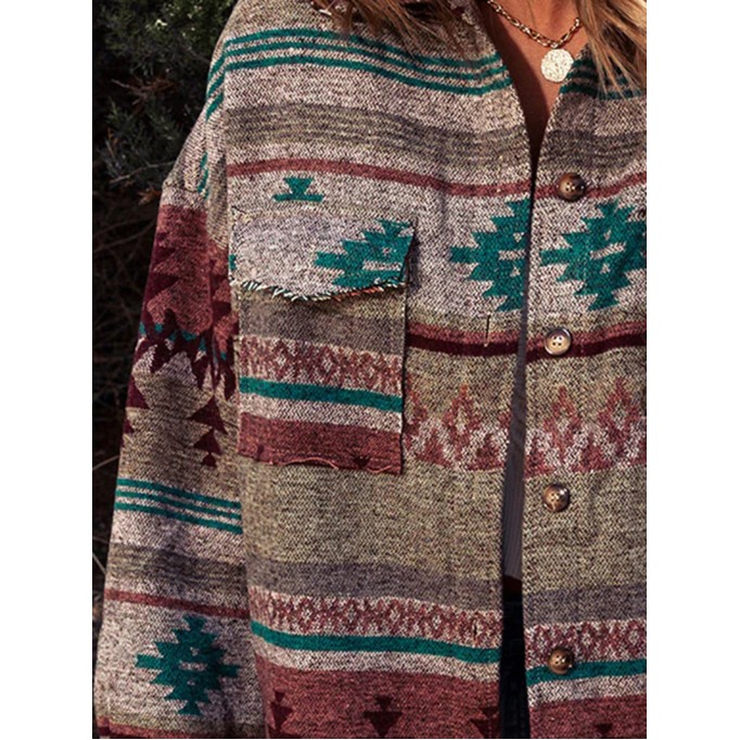 Casual contrasting retro print pocket jacket