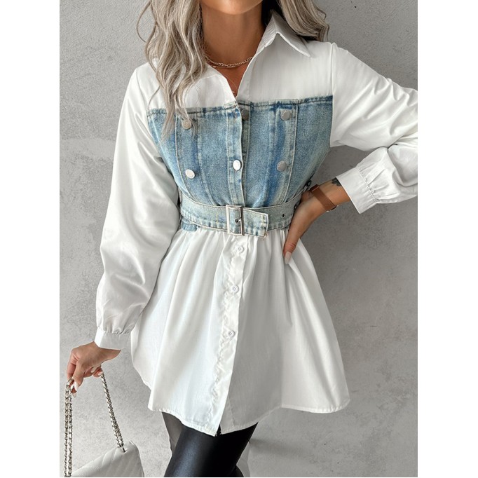 casual denim patchwork shirt dress