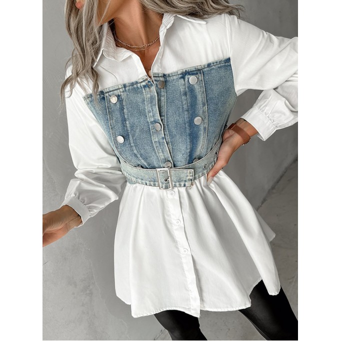 casual denim patchwork shirt dress