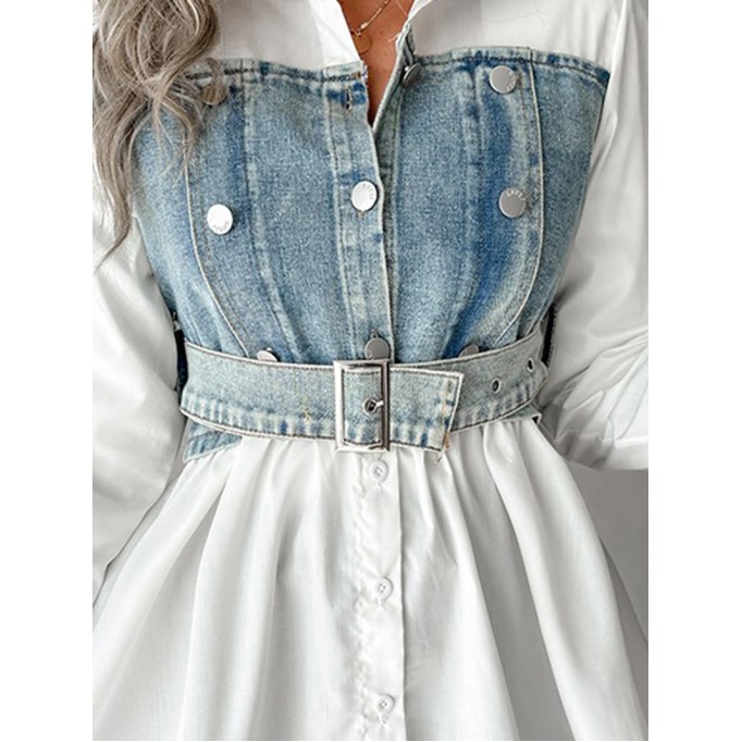 casual denim patchwork shirt dress