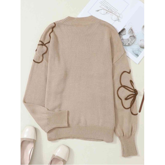 Casual floral pattern solid color sweater
