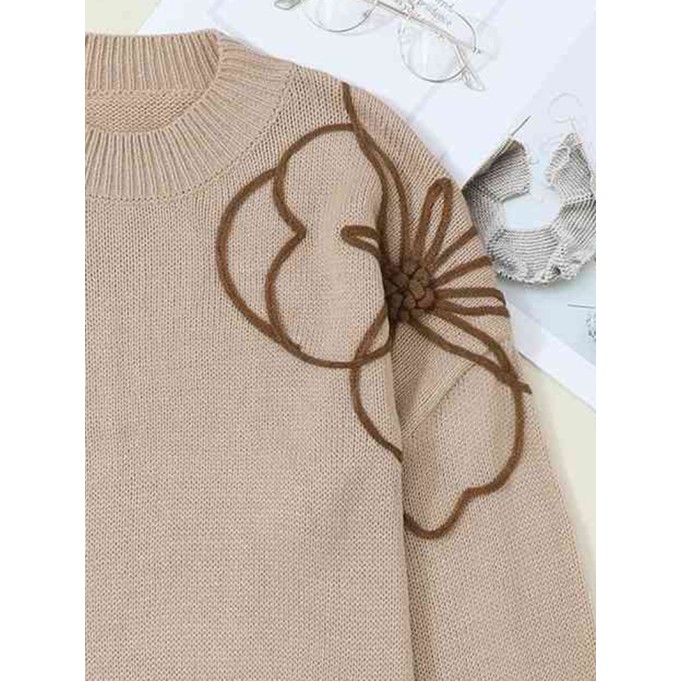 Casual floral pattern solid color sweater