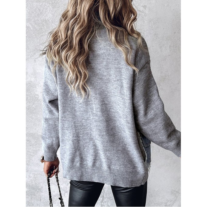 Casual knitted patchwork denim jacket