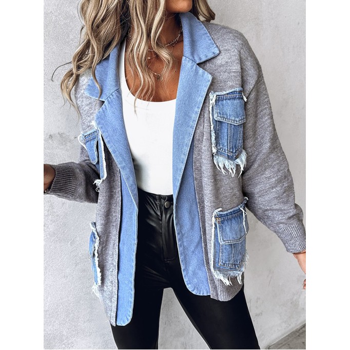 Casual knitted patchwork denim jacket