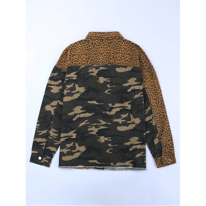 Casual leopard print patchwork camouflage jacket