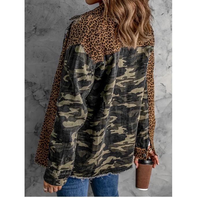 Casual leopard print patchwork camouflage jacket
