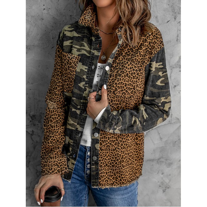 Casual leopard print patchwork camouflage jacket