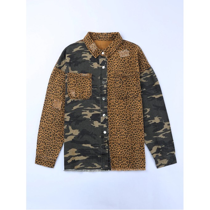 Casual leopard print patchwork camouflage jacket