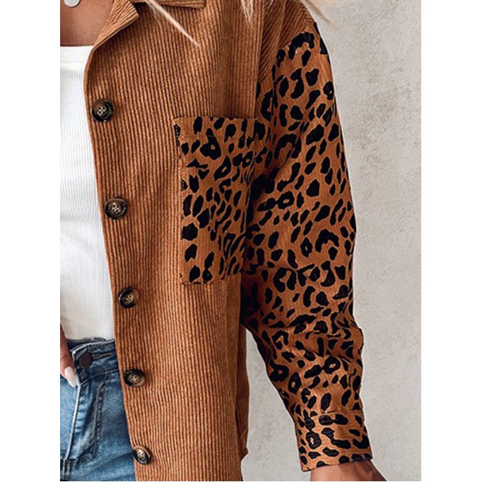 Casual leopard print patchwork corduroy jacket