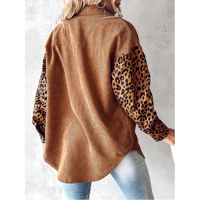Casual leopard print patchwork corduroy jacket