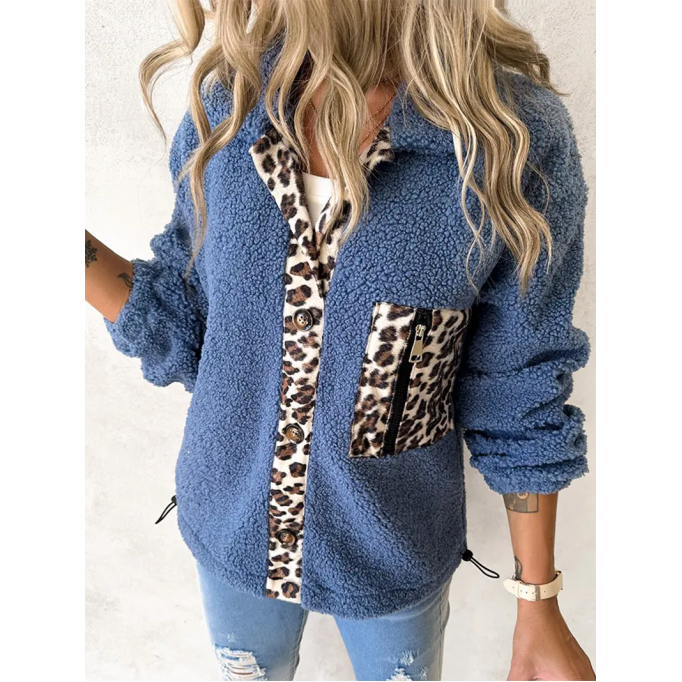 Casual leopard print sherpa jacket