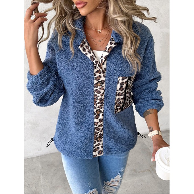 Casual leopard print sherpa jacket