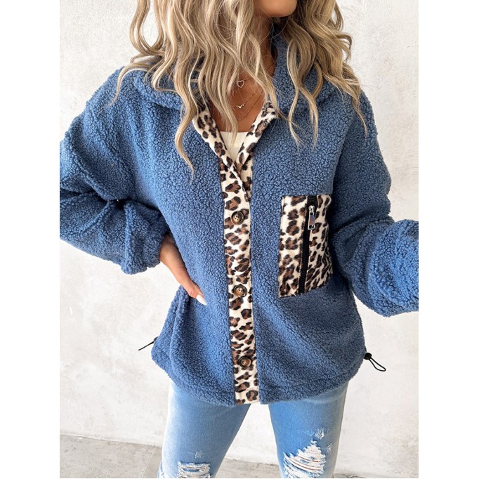 Casual leopard print sherpa jacket