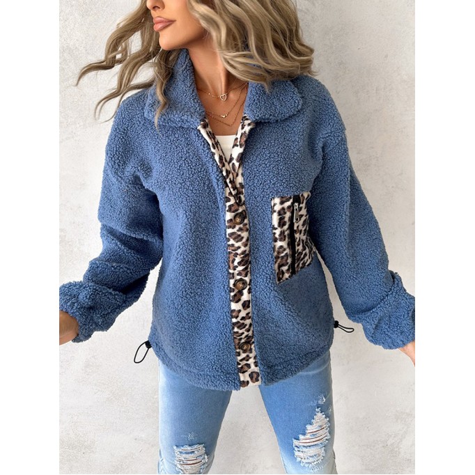 Casual leopard print sherpa jacket