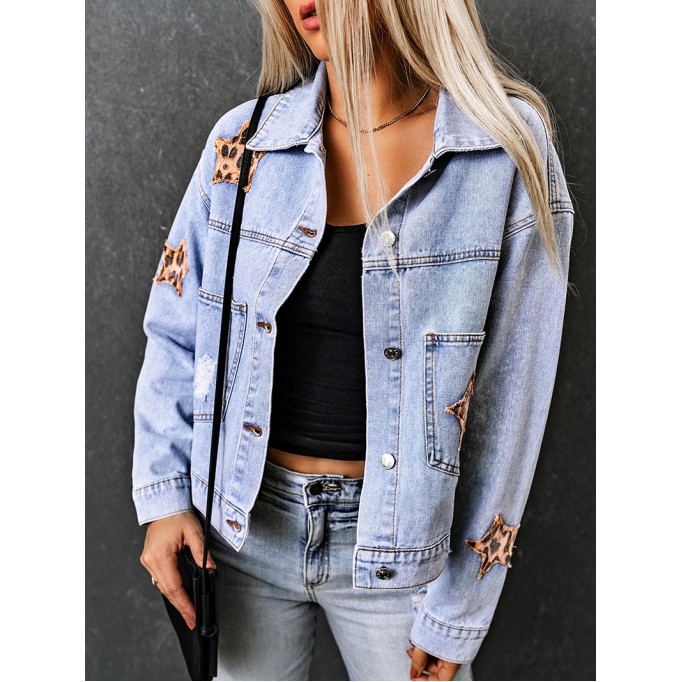 Casual leopard print star patchwork denim jacket