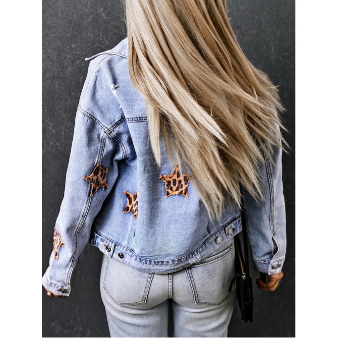 Casual leopard print star patchwork denim jacket