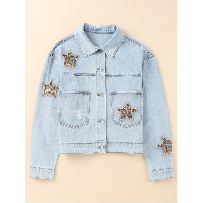 Casual leopard print star patchwork denim jacket