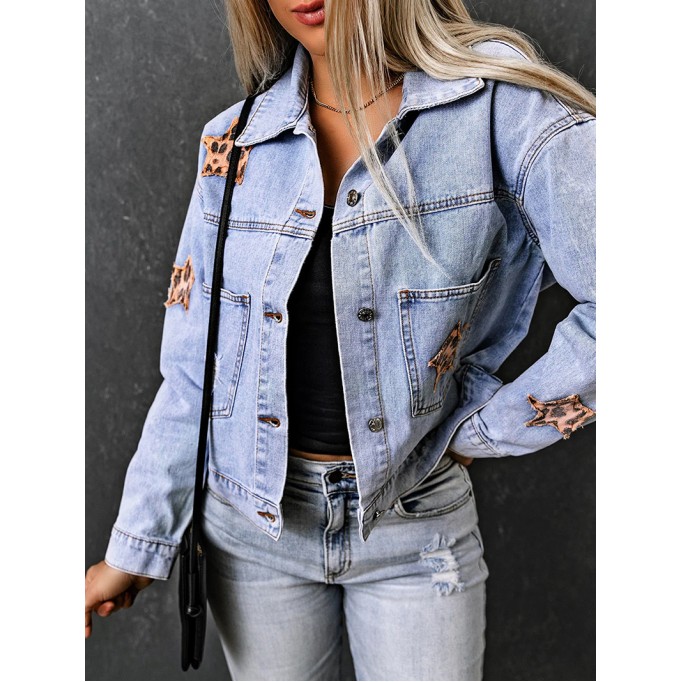 Casual leopard print star patchwork denim jacket