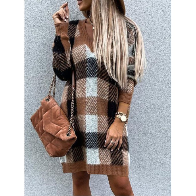 Casual loose contrast plaid dress