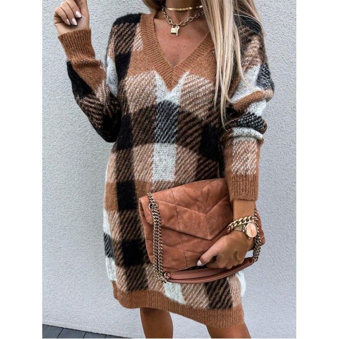 Casual loose contrast plaid dress