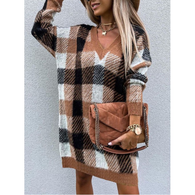 Casual loose contrast plaid dress