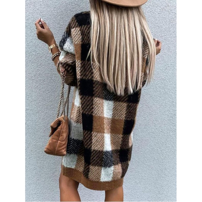 Casual loose contrast plaid dress
