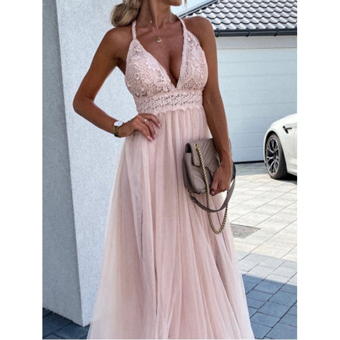 Casual mesh patchwork suspender dress