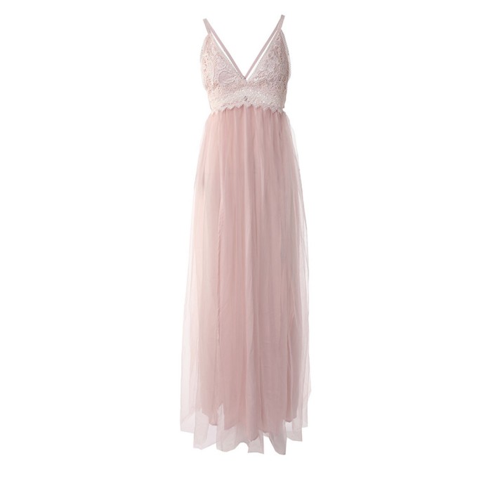 Casual mesh patchwork suspender dress
