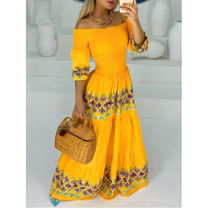 Casual one-shoulder printed maxi dress