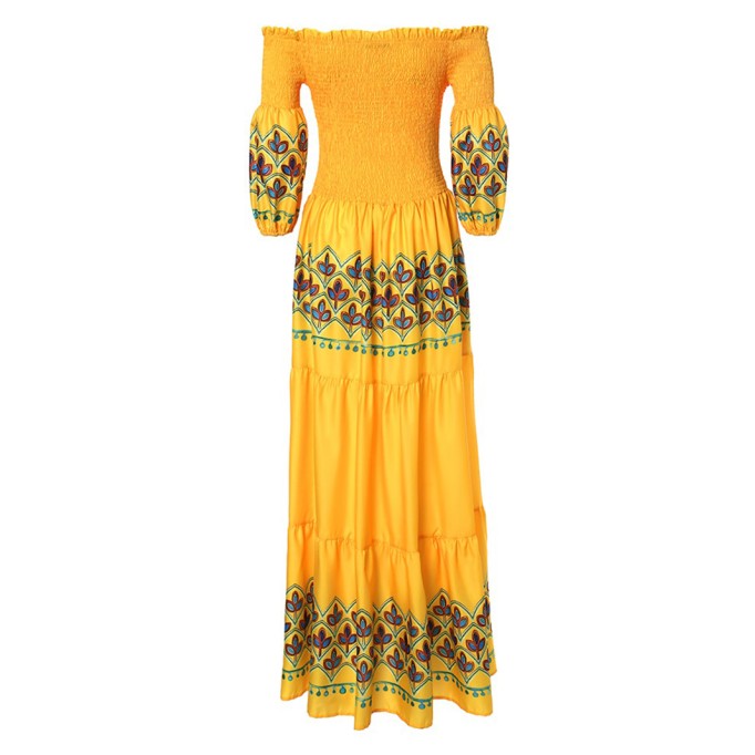 Casual one-shoulder printed maxi dress
