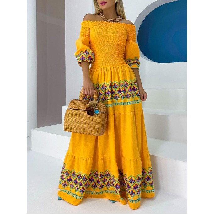 Casual one-shoulder printed maxi dress