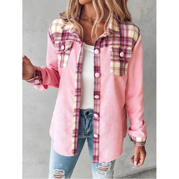 Casual pink plaid review corduroy jacket