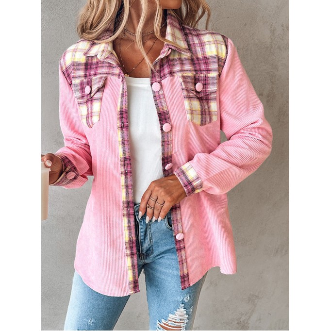 Casual pink plaid review corduroy jacket