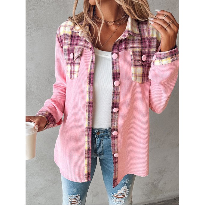 Casual pink plaid review corduroy jacket