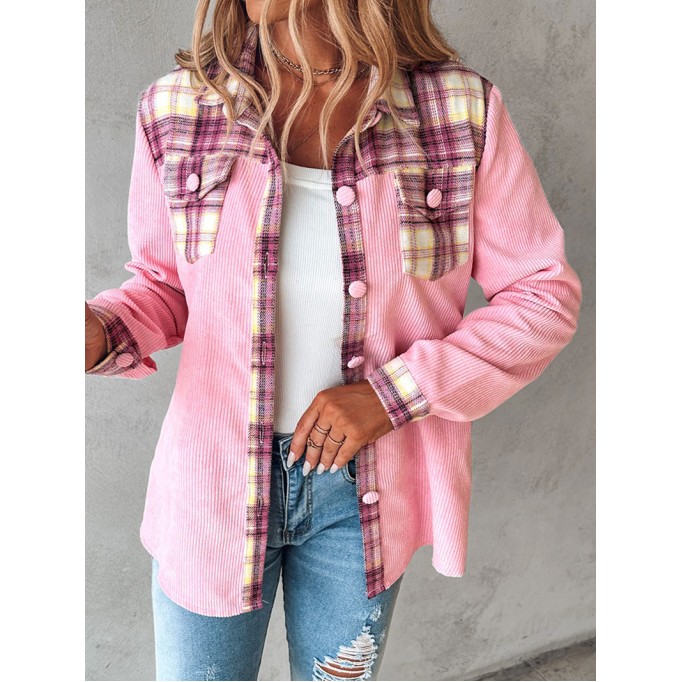 Casual pink plaid review corduroy jacket