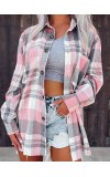 Casual Pink Plaid Single Breasted Long Sleeve Jacket