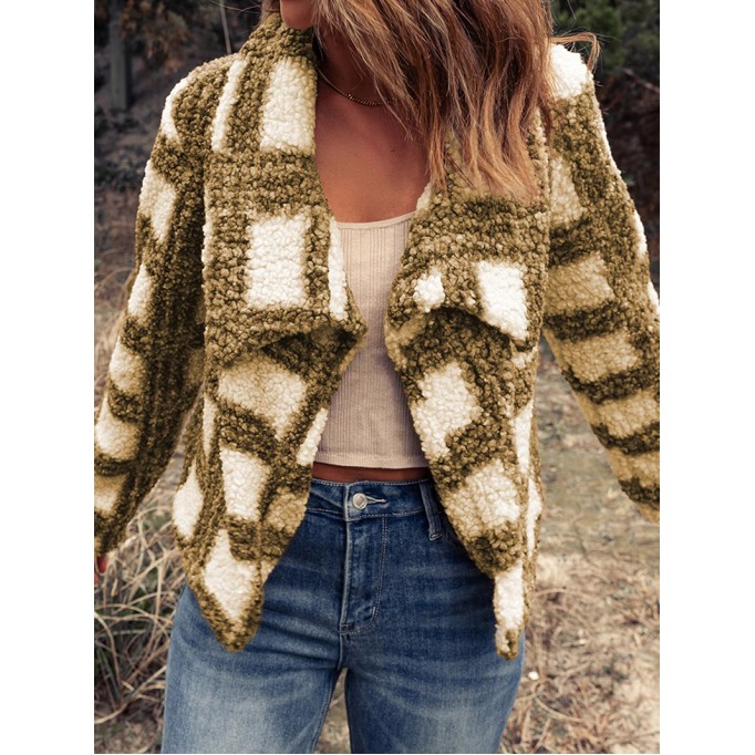 Casual plaid sherpa lapel jacket