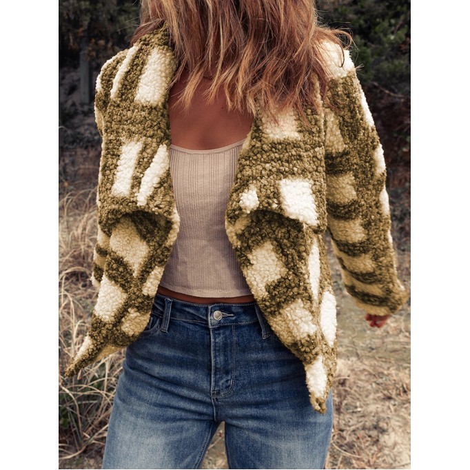 Casual plaid sherpa lapel jacket