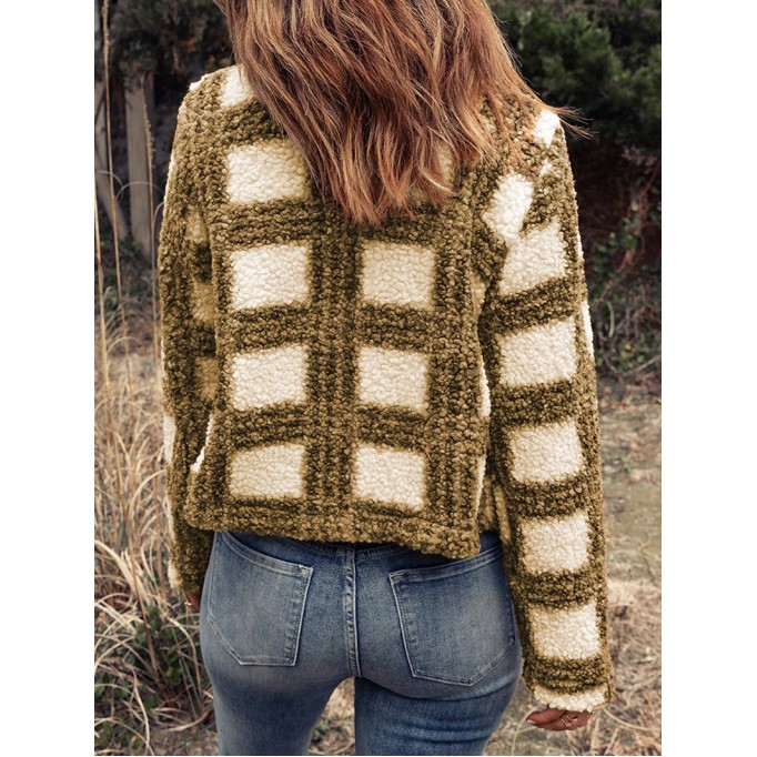 Casual plaid sherpa lapel jacket