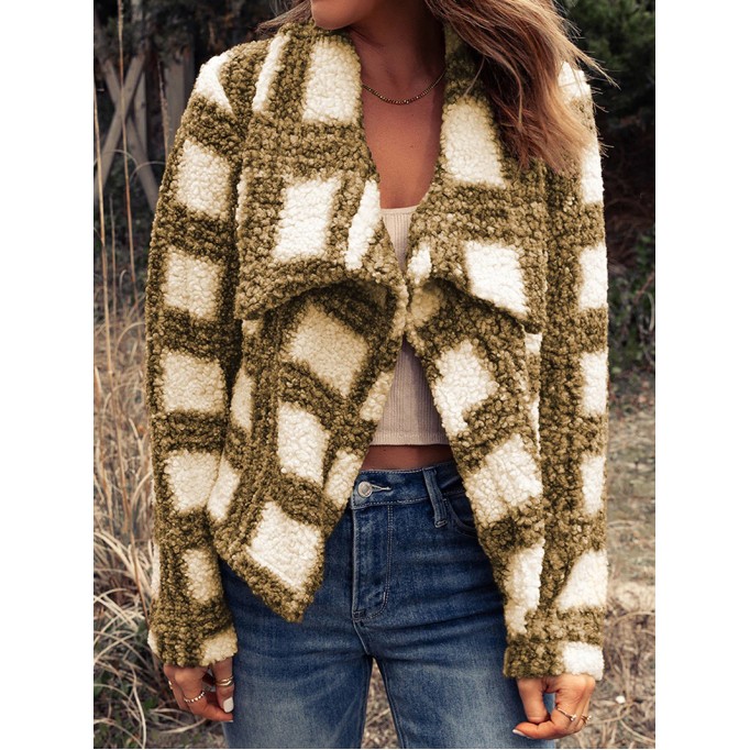 Casual plaid sherpa lapel jacket