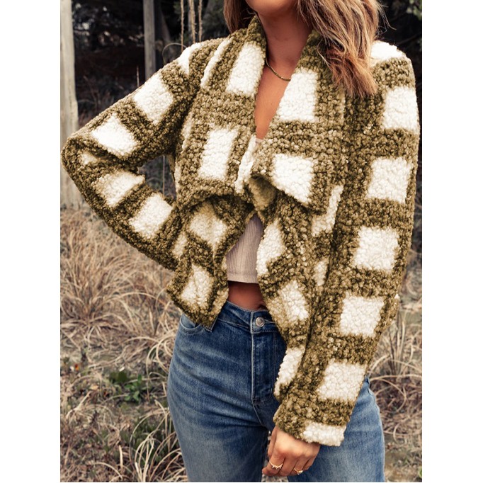 Casual plaid sherpa lapel jacket