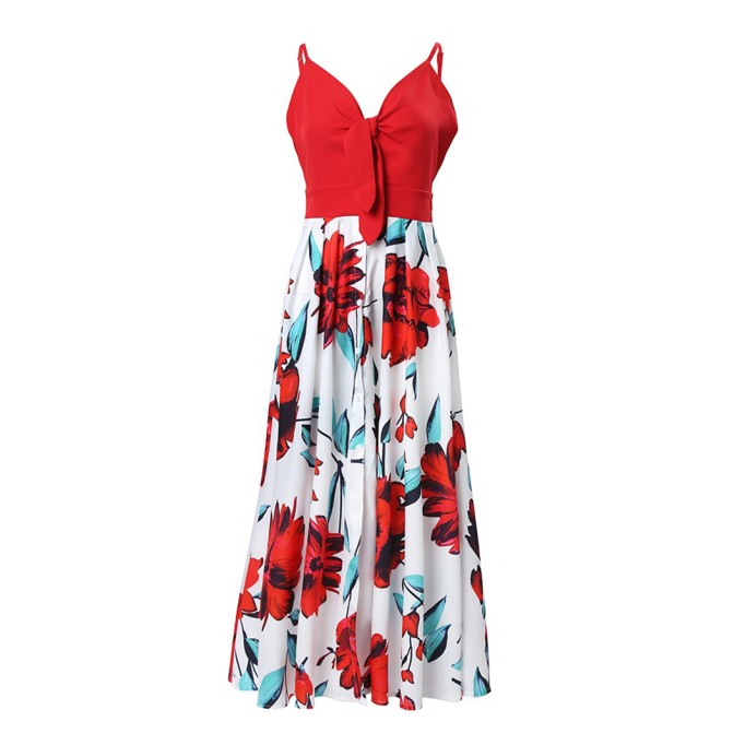 Casual printed patchwork suspender dress
