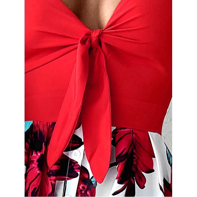 Casual printed patchwork suspender dress