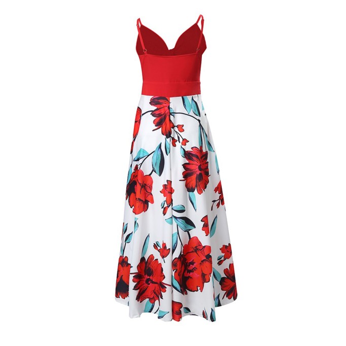Casual printed patchwork suspender dress