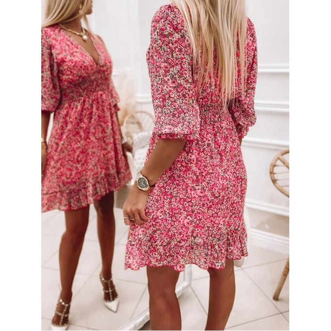 Casual printed V-neck mini dress