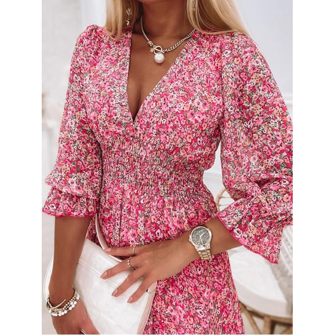 Casual printed V-neck mini dress