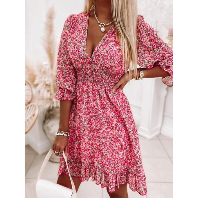 Casual printed V-neck mini dress