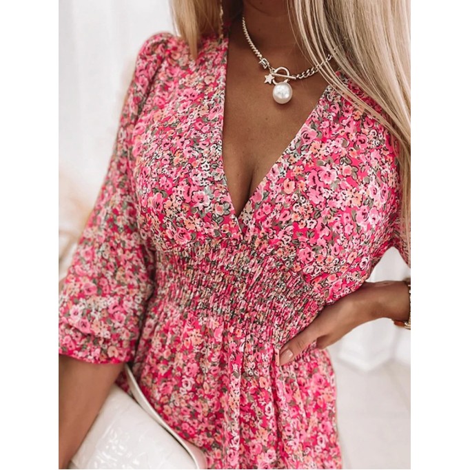 Casual printed V-neck mini dress